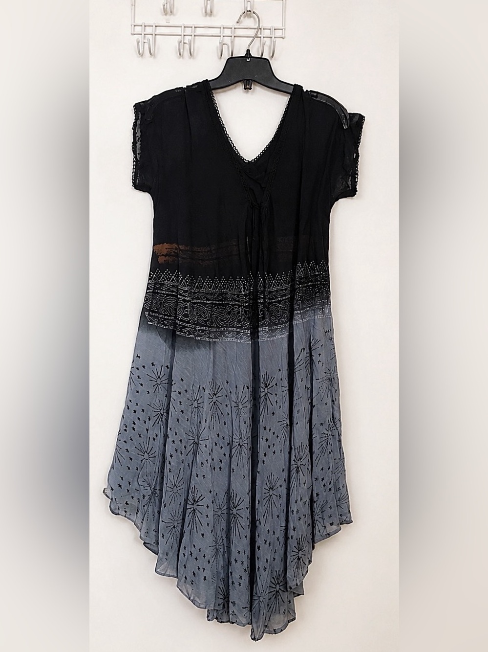 Bohemian Black and Gray Floral Tie-Dye Maxi Dress